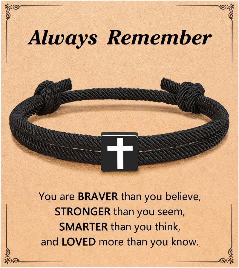 UNGENT THEM Men Adjustable Rope Cross Bracelet - Easter Christmas Christian Baptism Birthday Gifts for Teens - Image 1